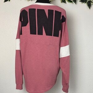1384 PINK Crewneck Pullover Sweatshirt - Dusty Rose with Black & White. SzM